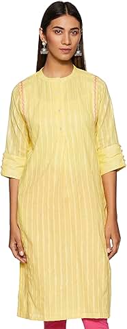 BIBA Women Metallic Cotton Straight Kurta