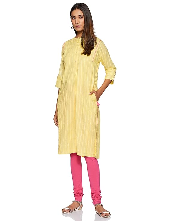 BIBA Women Metallic Cotton Straight Kurta