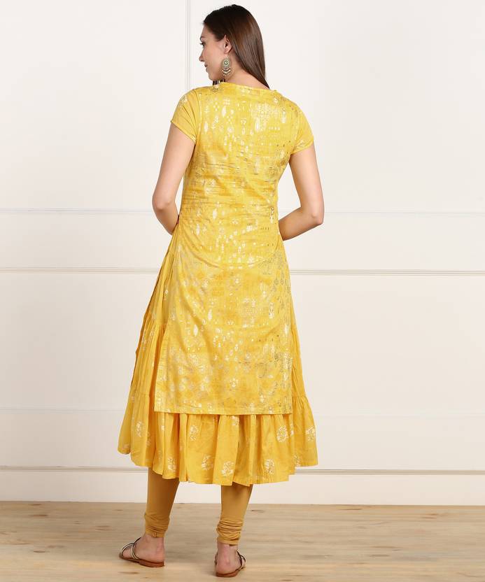 Women Floral Print Cotton Blend Straight Kurta  (Yellow)