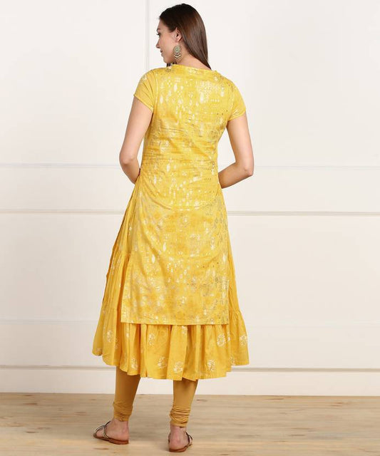 Women Floral Print Cotton Blend Straight Kurta  (Yellow)